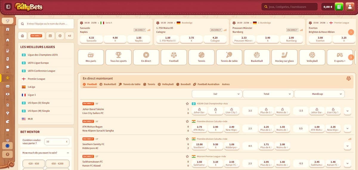 Paris sportifs BillyBets Casino