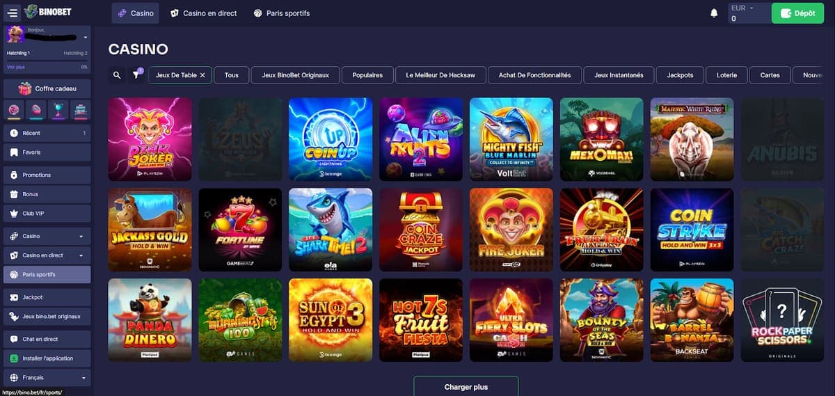 Jeux de table Binobet Casino