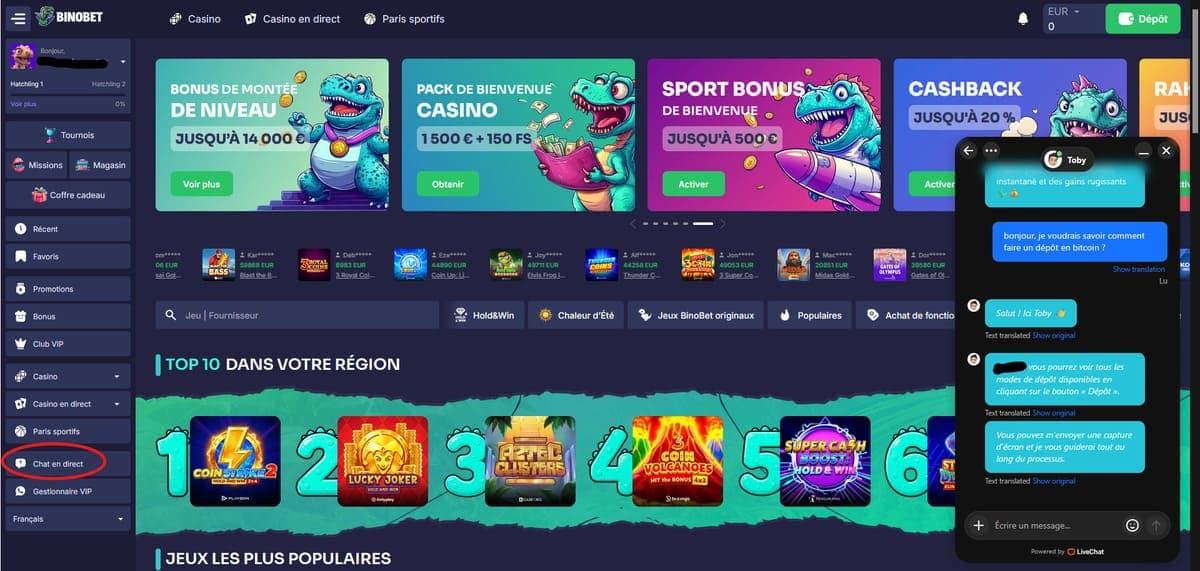 Support client Binobet Casino