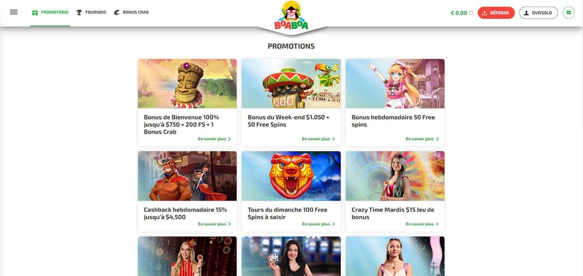 autres promotions Boaboa Casino