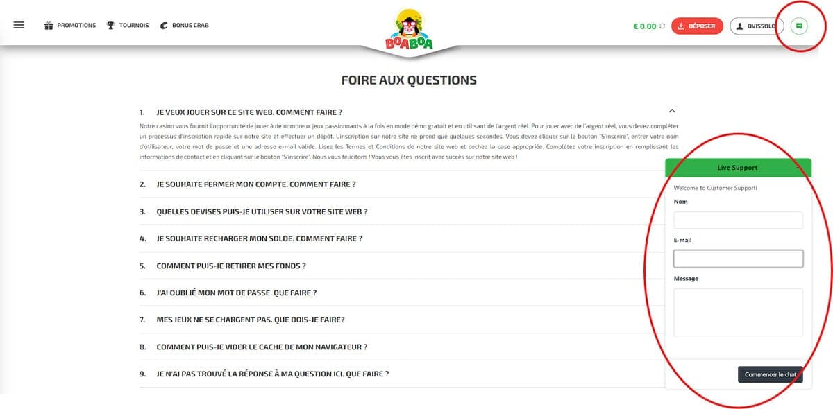chat en direct Boaboa Casino