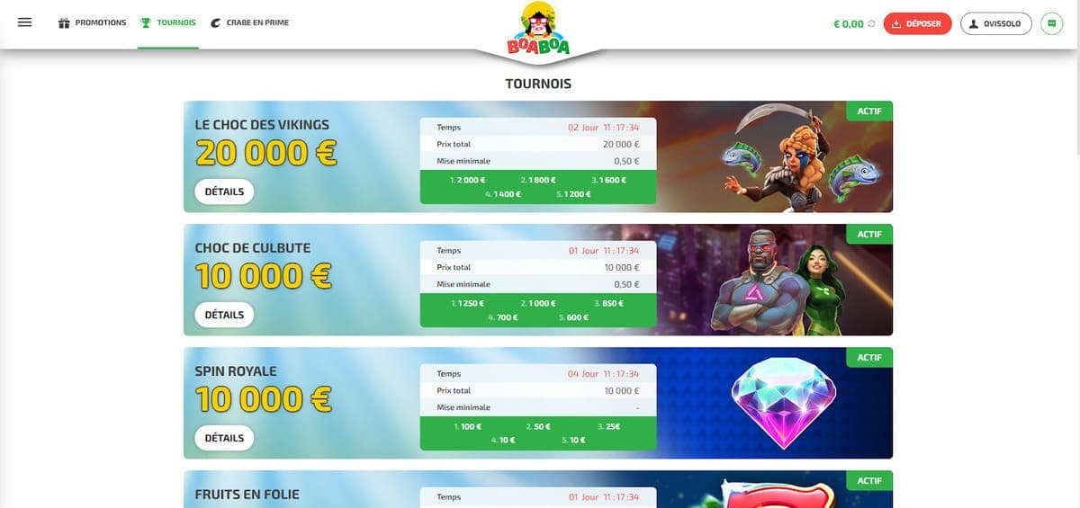 tournois Boaboa Casino