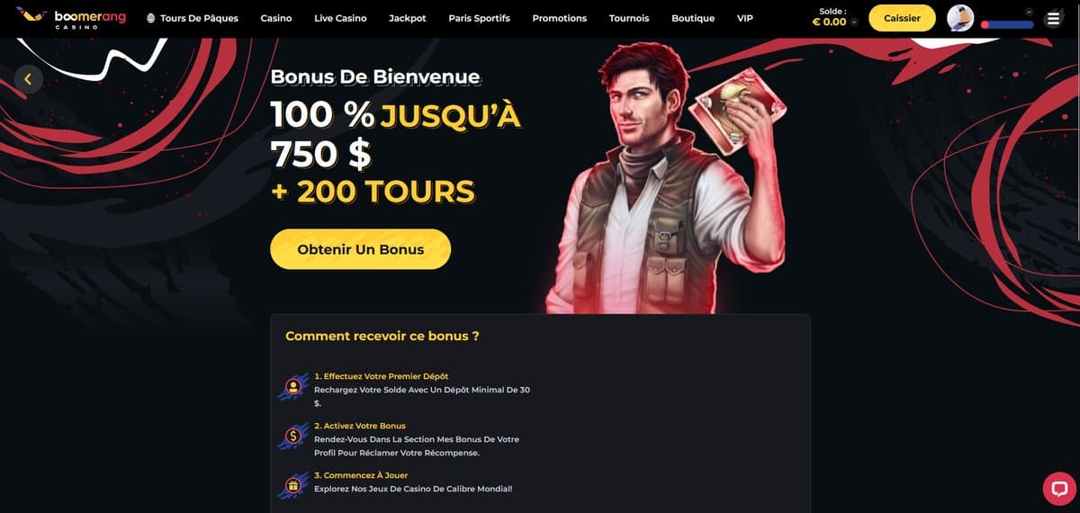 Bonus bienvenue  Boomerang Casino