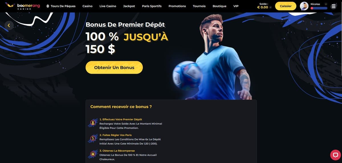 Bonus premier dépôt  Boomerang Casino