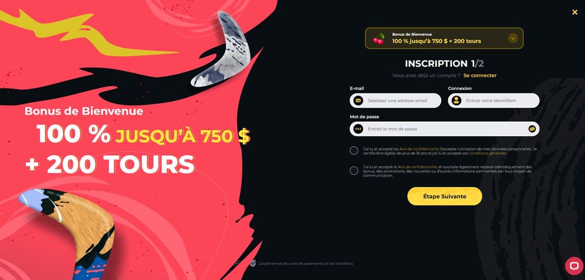 Inscription Boomerang Casino