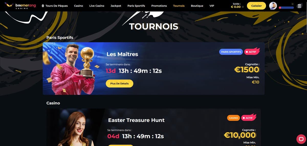 Tournois Boomerang Casino