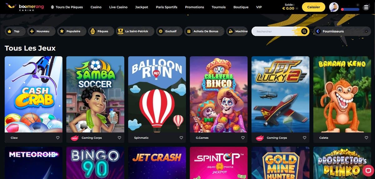 Tous les jeux Boomerang Casino