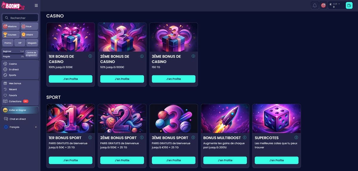 Bonus de bienvenue Boomsbet Casino