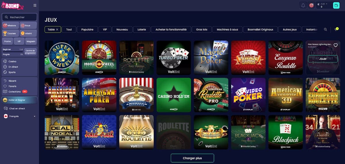 Jeux de table Boomsbet Casino