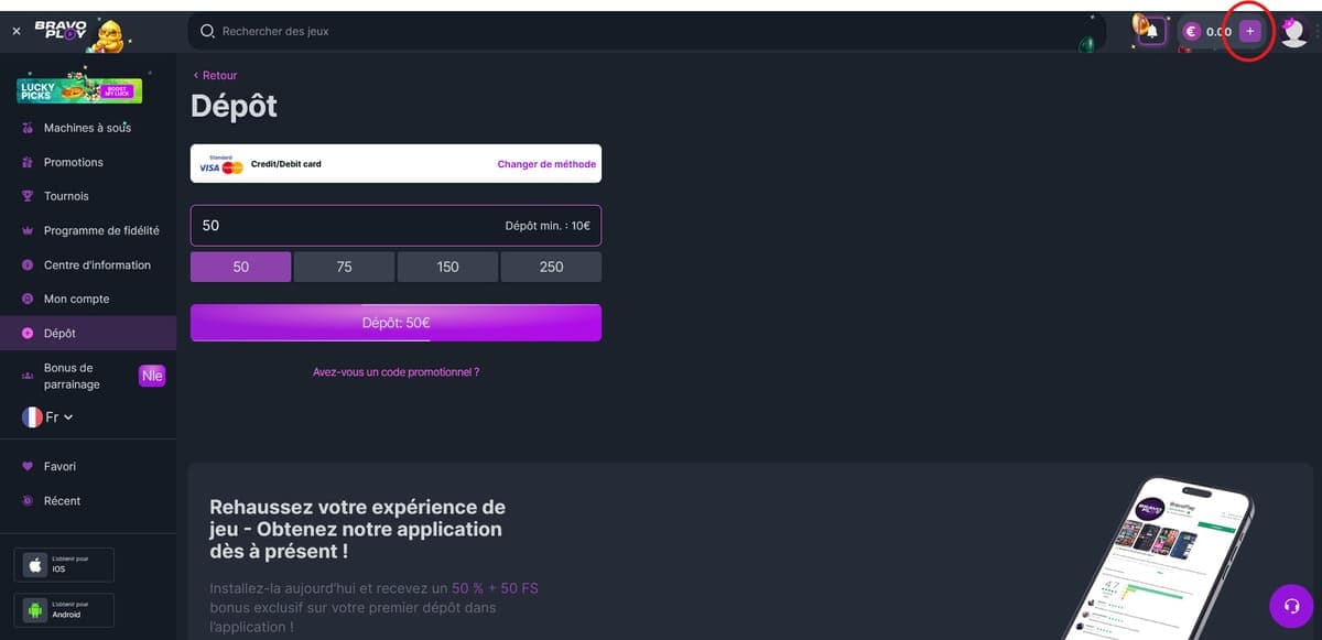 Dépôt BravoPlay Casino