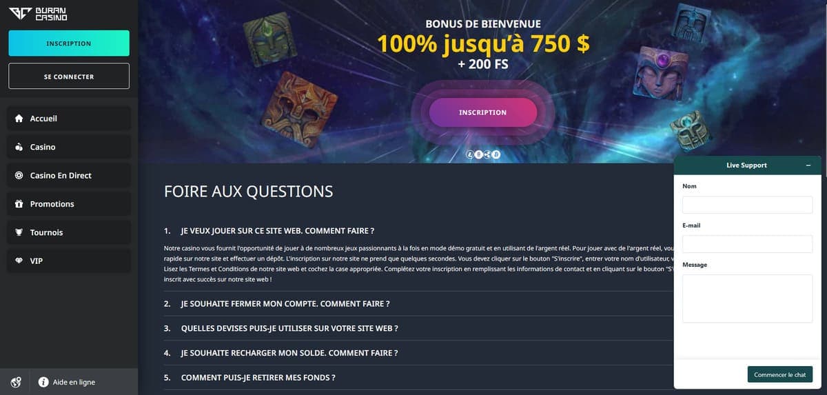 Support client Buran Casino