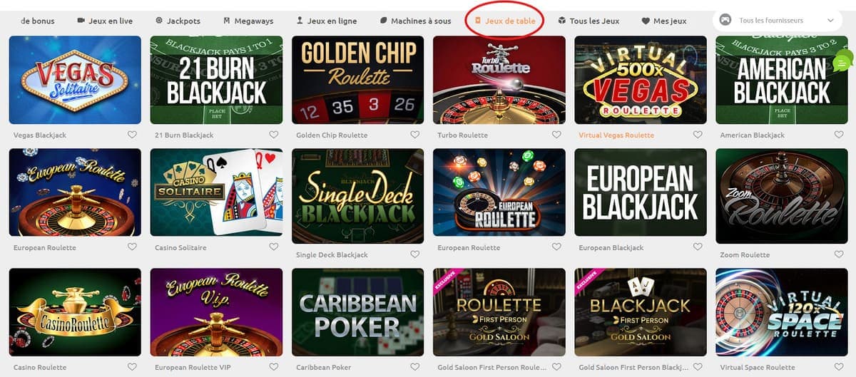 Jeux de table Cadoola Casino