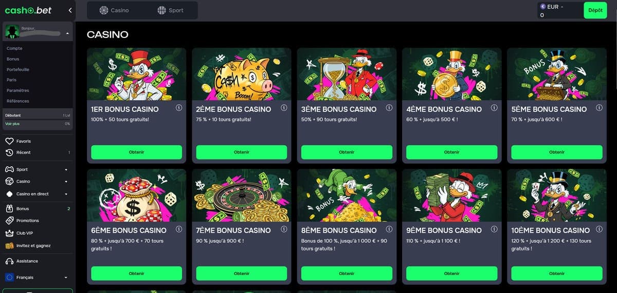 Bonus de bienvenue Cashobet Casino