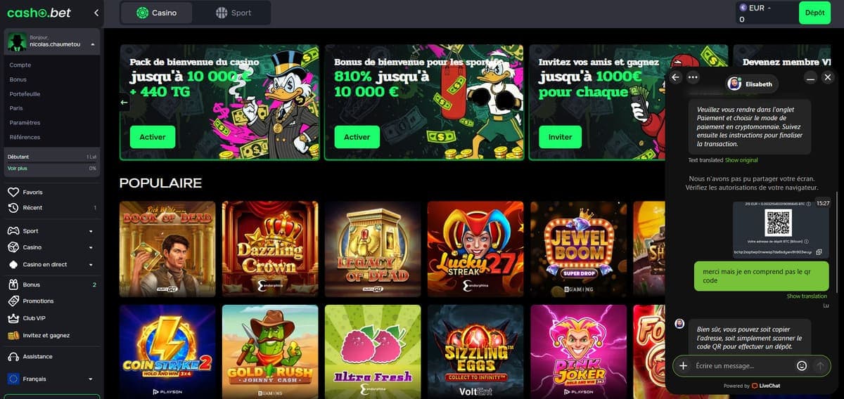 Service client Cashobet Casino