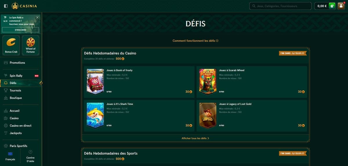 Défis Casinia Casino