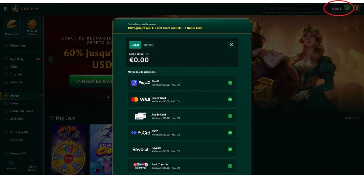 Dépôt Casinia Casino