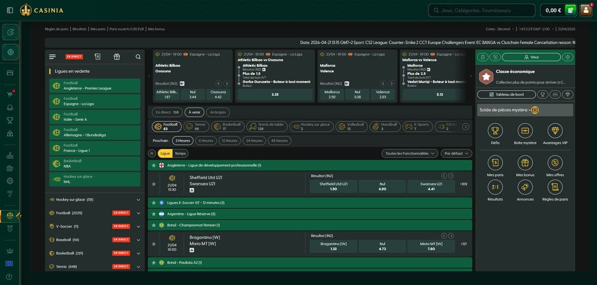 Paris sportifs Casinia Casino