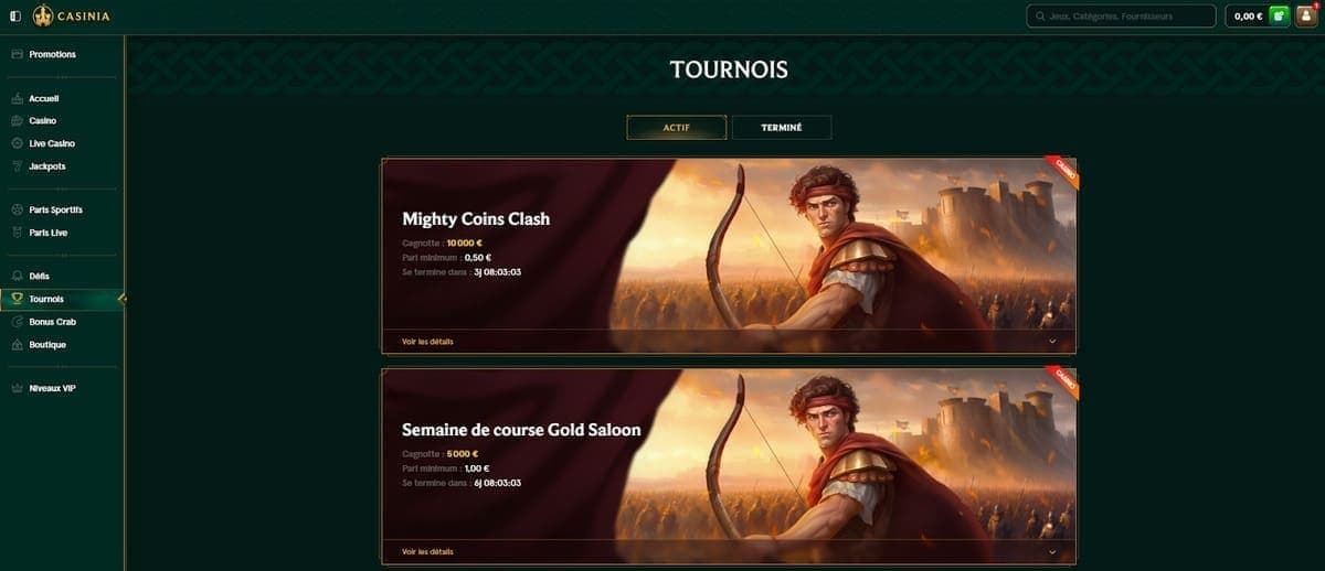Tournois Casinia Casino