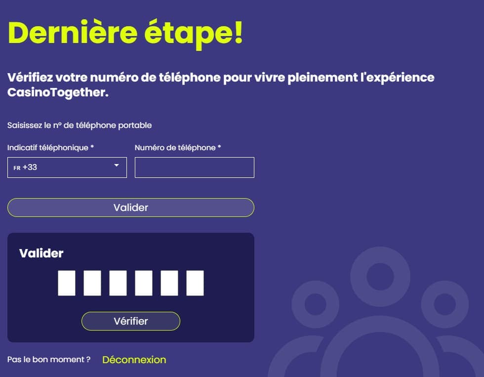 Vérification téléphone Casino Together