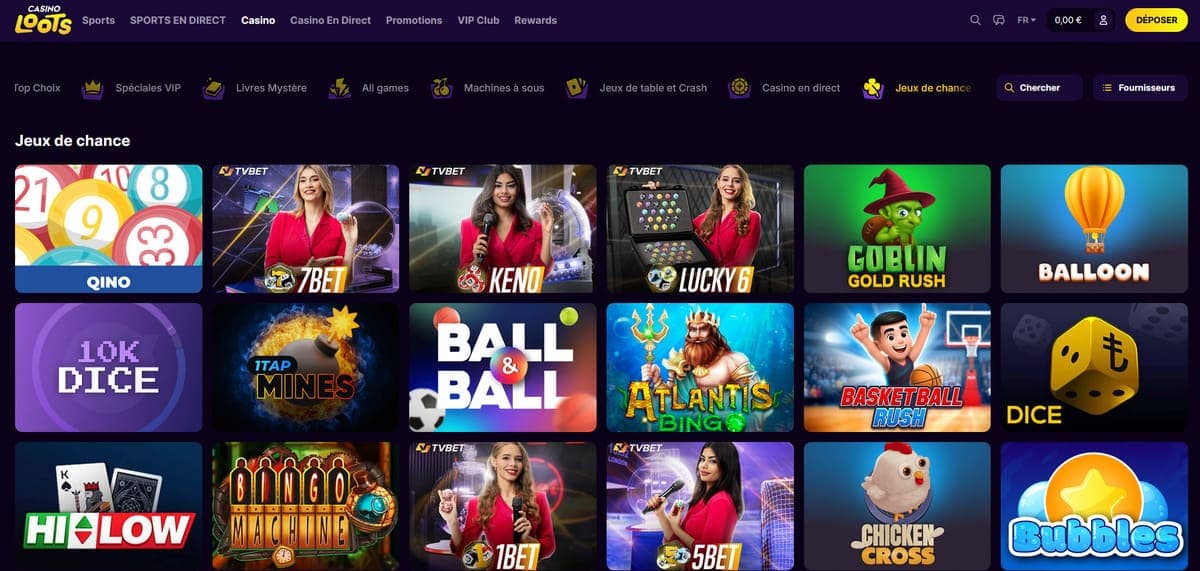 Jeux de chance CasinoLoots Casino