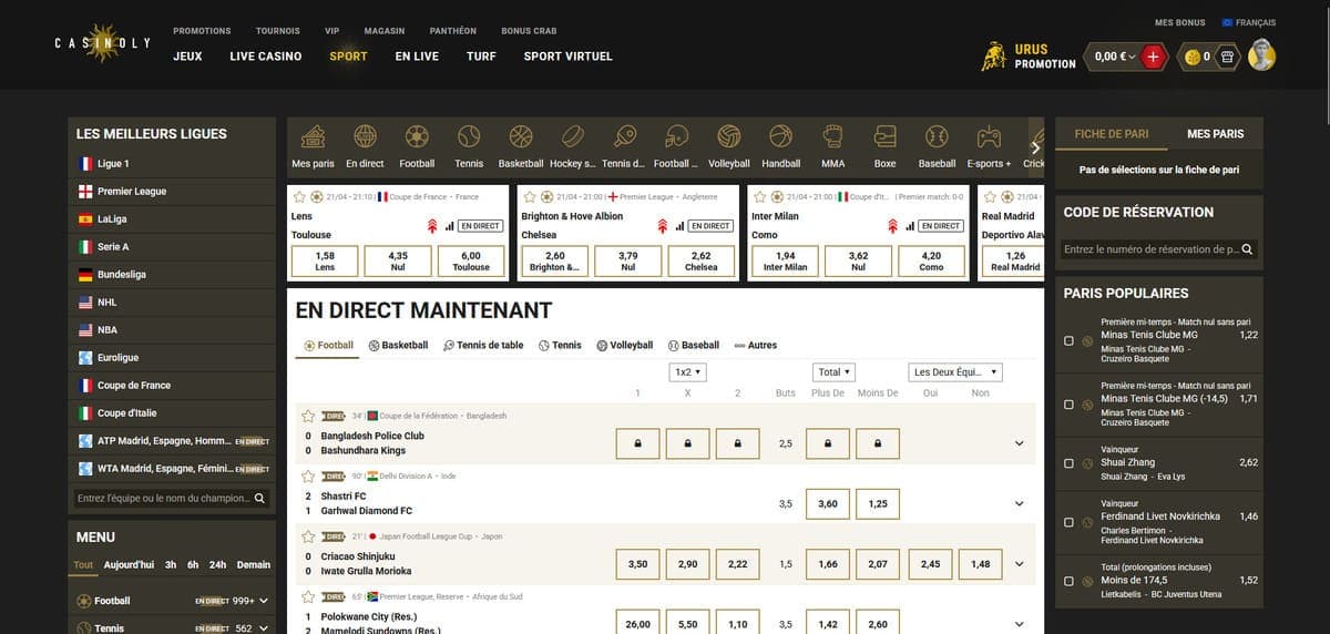 Paris sportifs Casinoly Casino