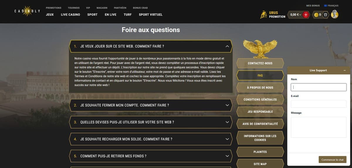Service client Casinoly Casino