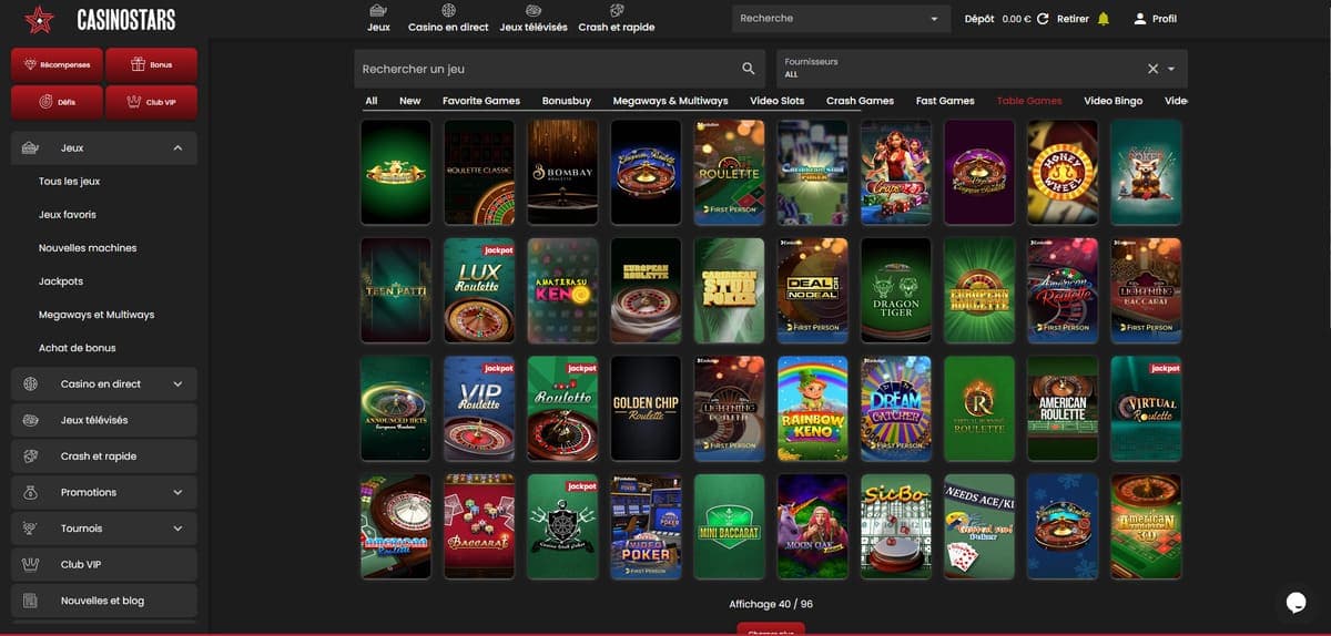 Jeux de table Casinostars Casino