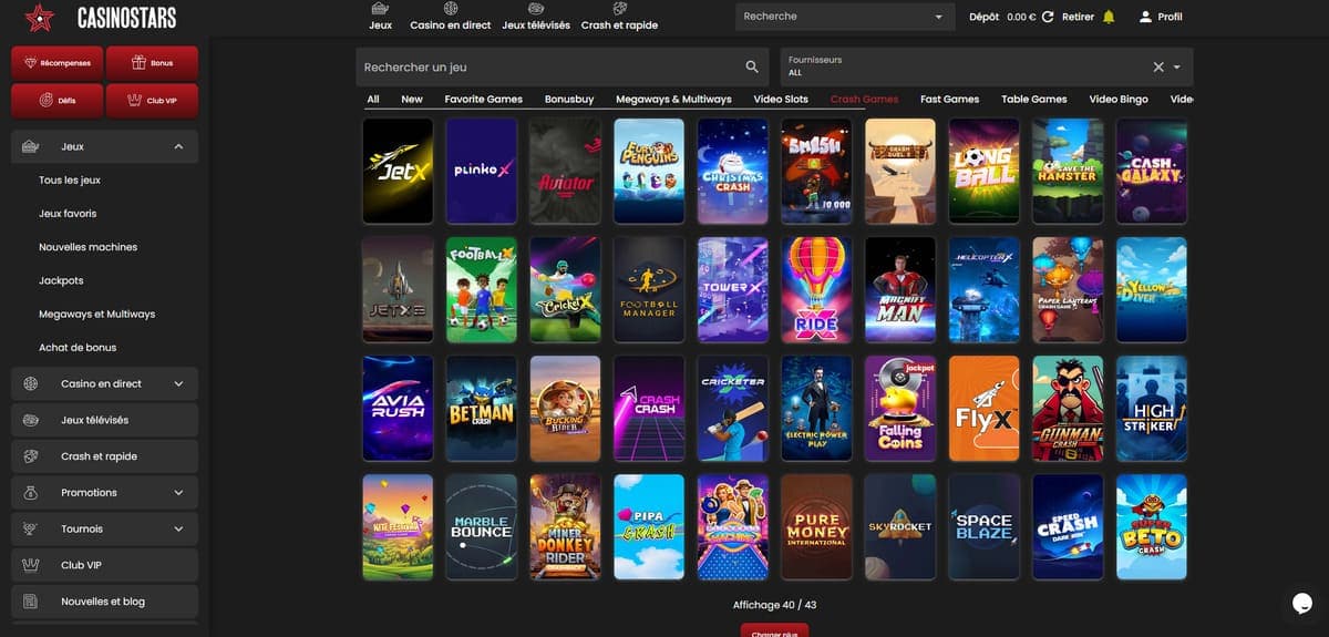 Mini jeux Casinostars Casino