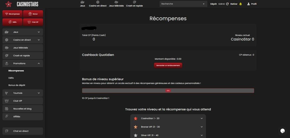 Récompenses Casinostars Casino