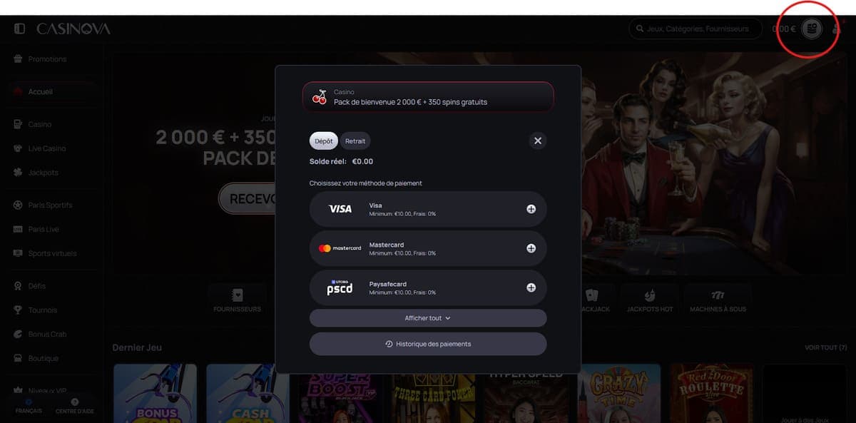 Dépôt Casinova Casino