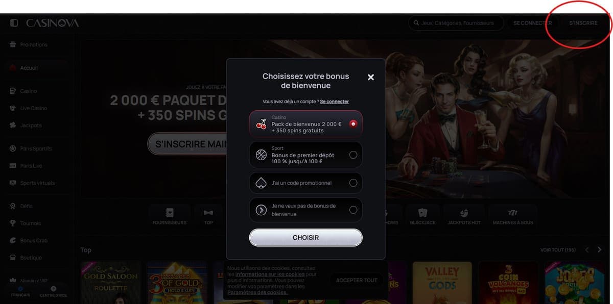 Inscription Casinova Casino