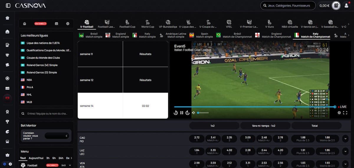 Sports virtuels Casinova Casino