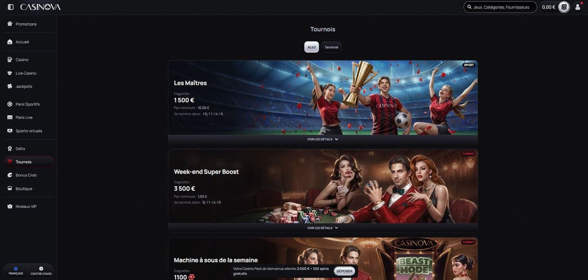 Tournois Casinova Casino