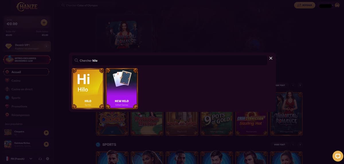 Autres jeux Chanze Casino