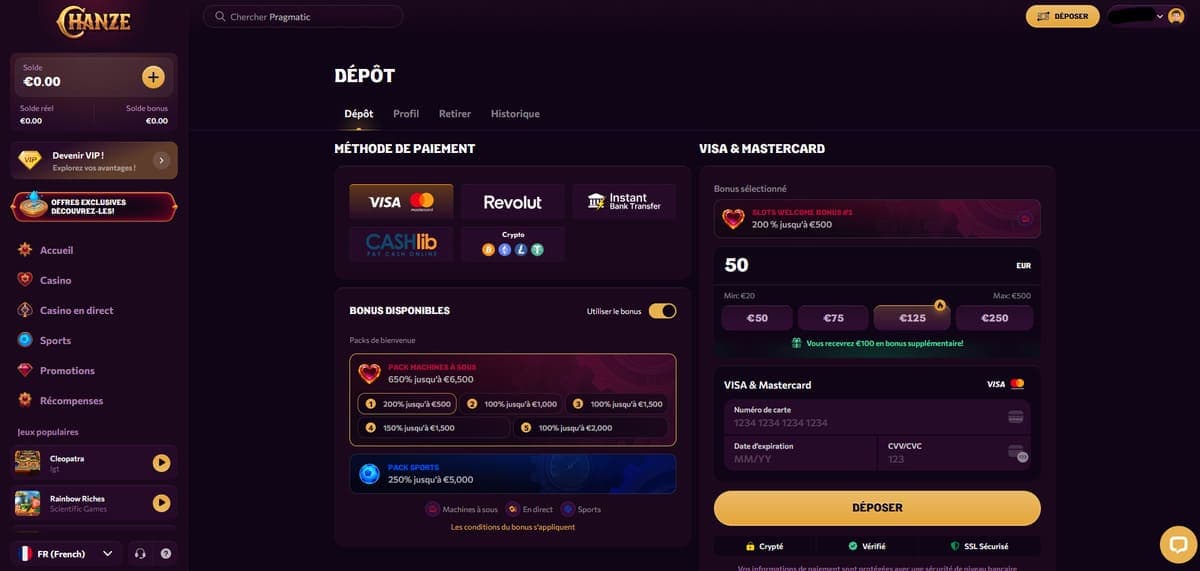 Dépôt Chanze Casino