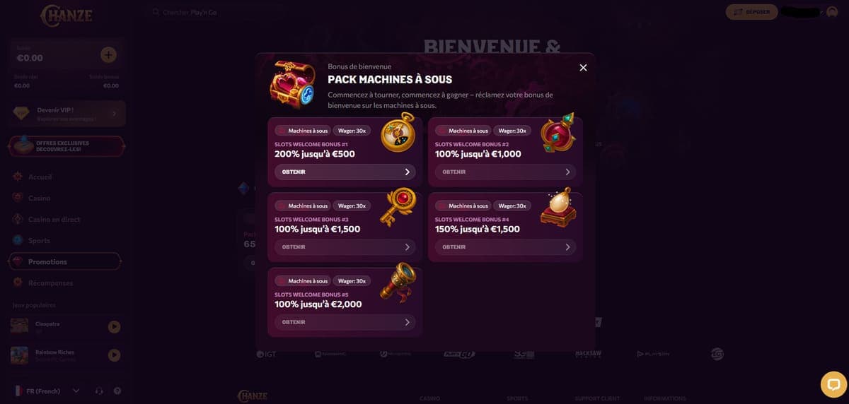 Pack Machines à sous Chanze Casino