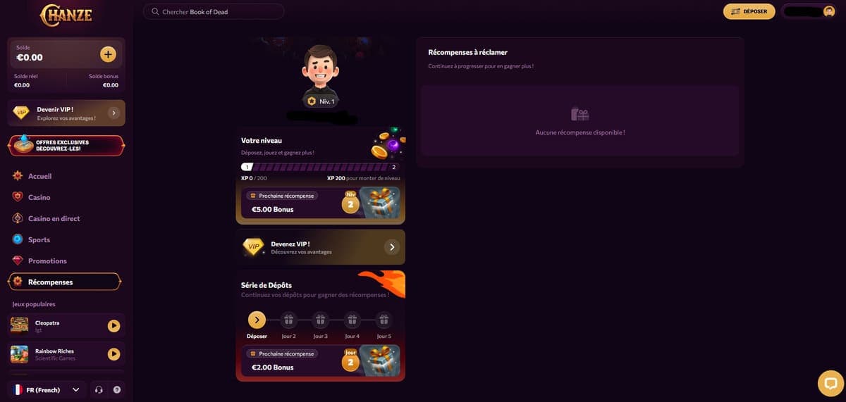 Récompenses Chanze Casino