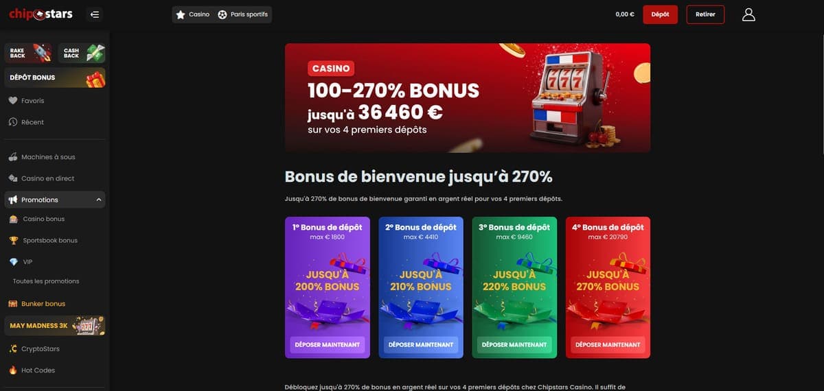 Bonus bienvenue gaming ChipStars Casino
