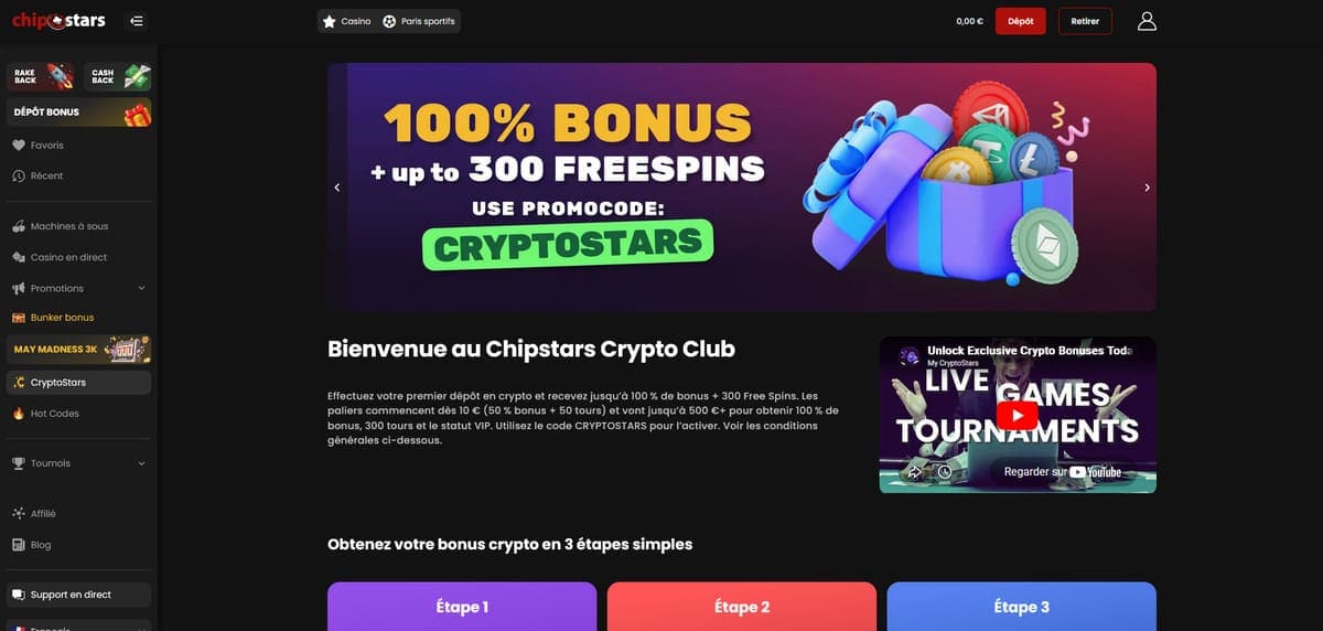 Cadeau crypto ChipStars Casino
