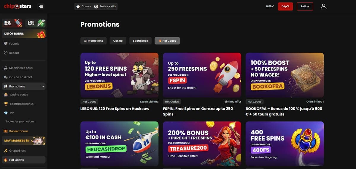 Hot Codes ChipStars Casino