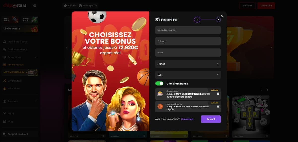 Inscription ChipStars Casino