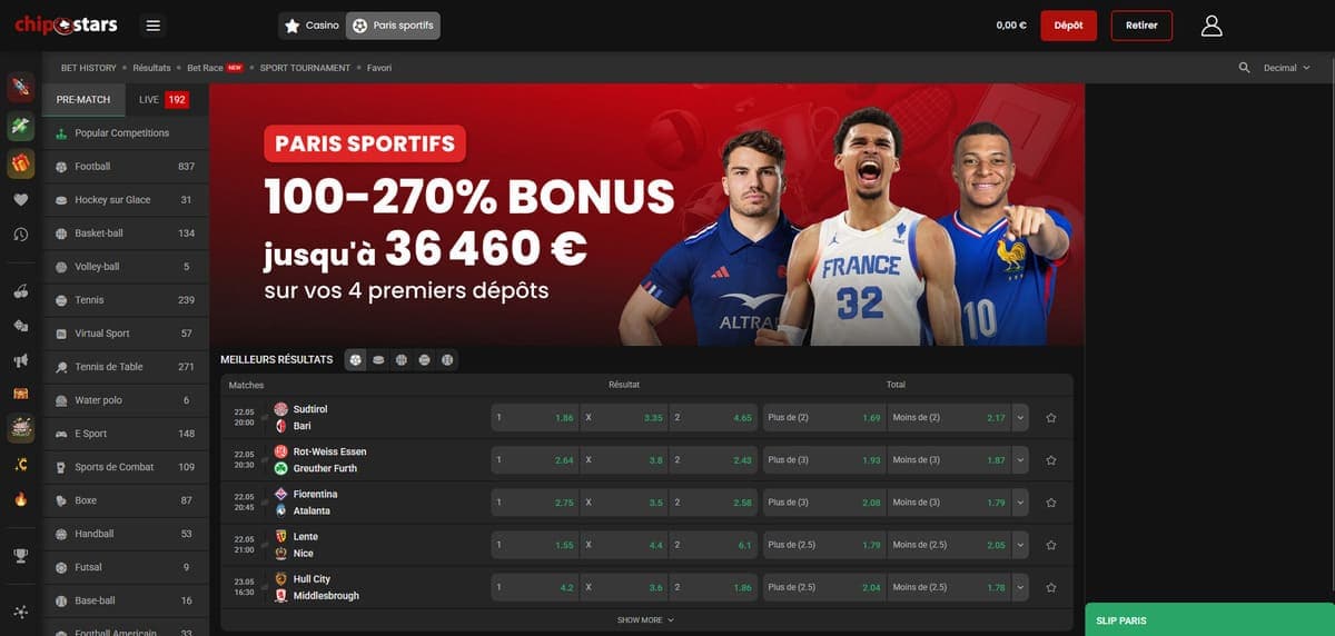 Paris sportifs ChipStars Casino