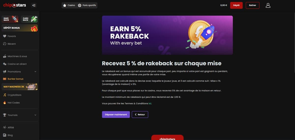 Rakeback ChipStars Casino