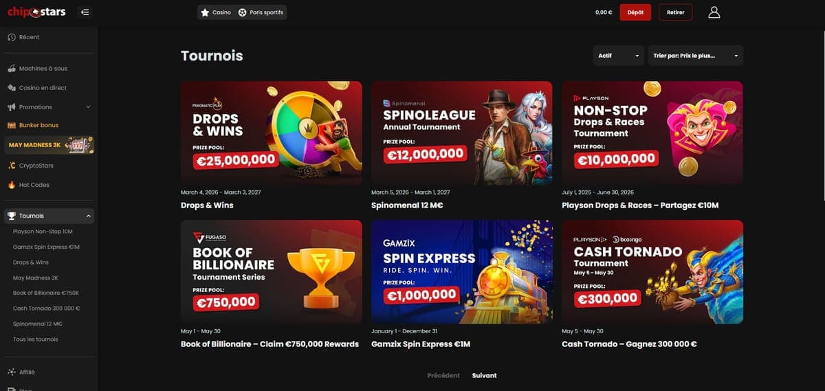 Tournois ChipStars Casino