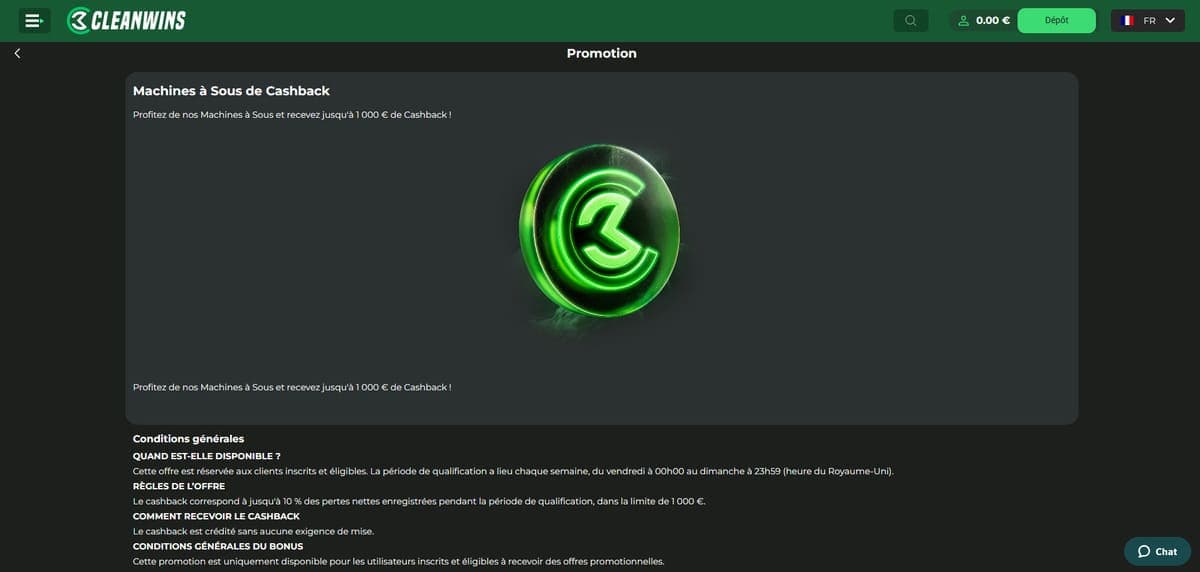 Cashback CleanWins Casino
