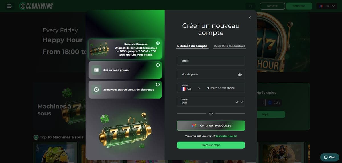 Inscription CleanWins Casino
