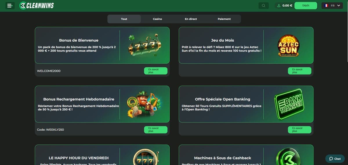 Promos CleanWins Casino