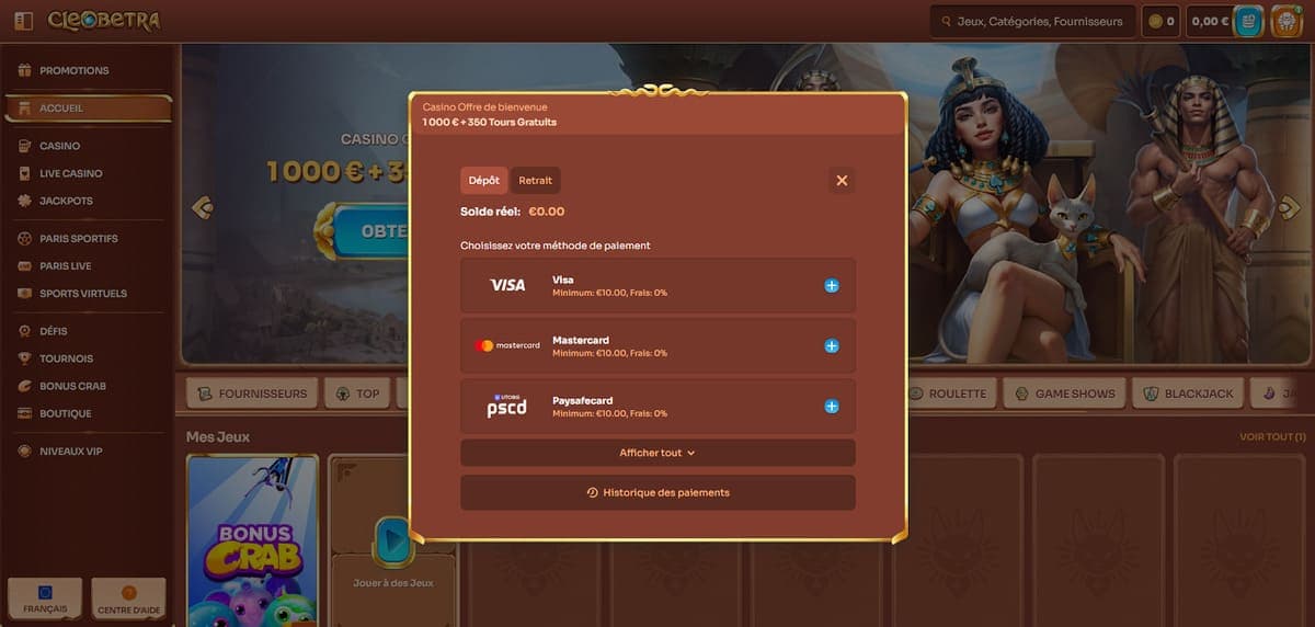Dépôt Cleobetra Casino