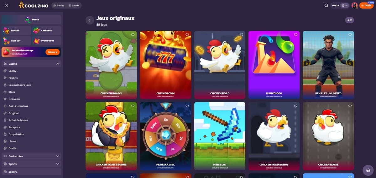 Jeux originaux Coolzino Casino