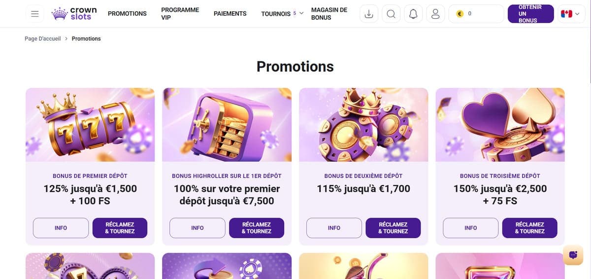 Cadeau de bienvenue CrownSlots Casino